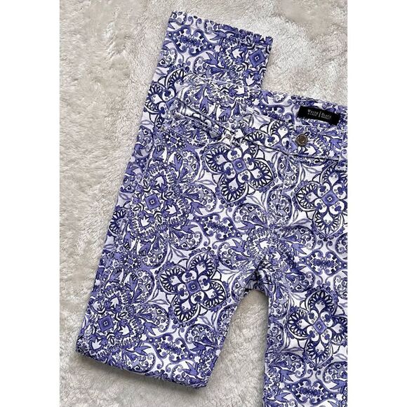 White House Black Market Majorelle Blue & White Santorini Print Slim Ankle Jeans - Picture 5 of 16